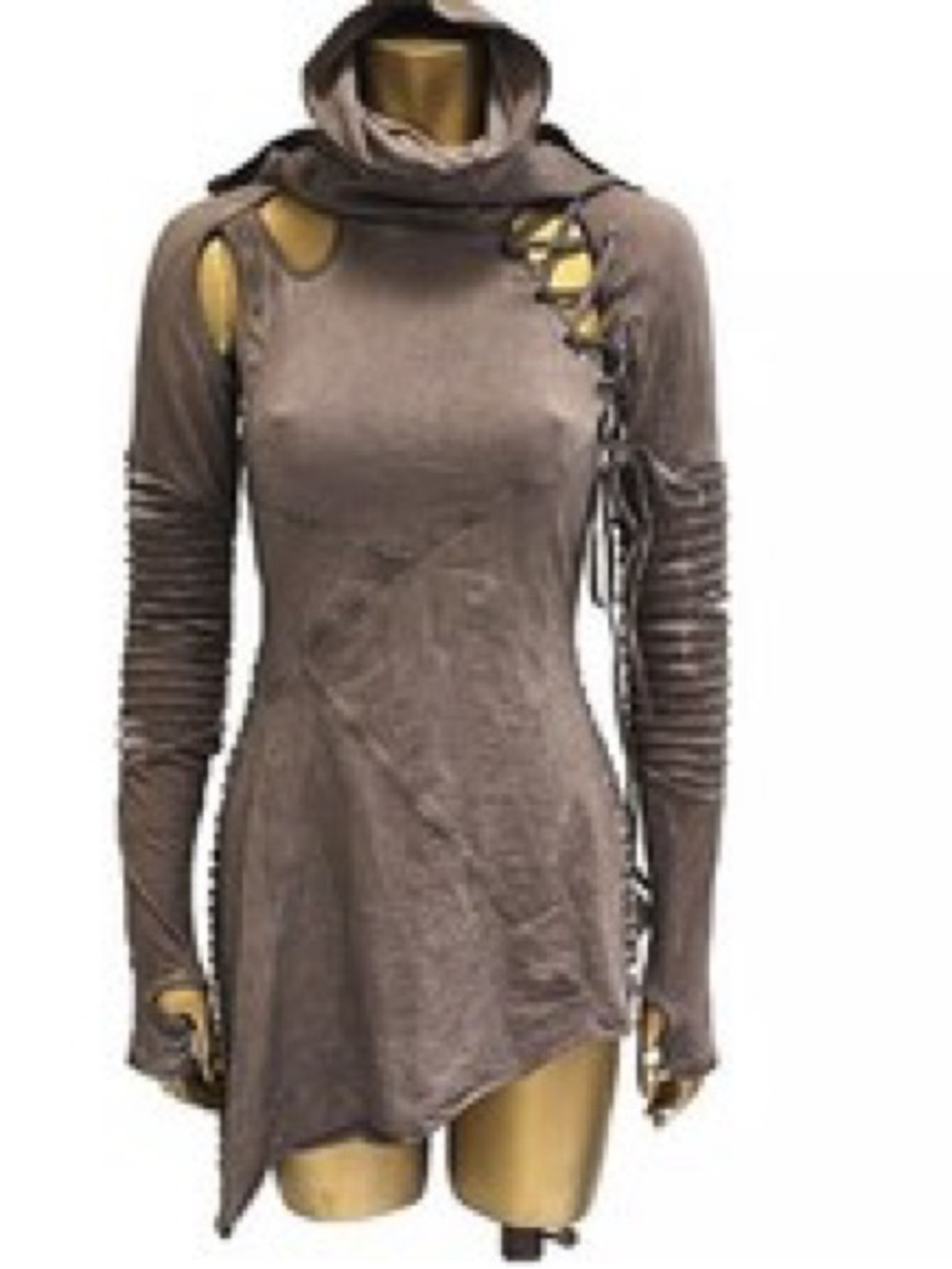 Dolls kill Darker Wavs gray Frequency Asymmetrical Hooded Mini Dress XL
